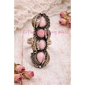 Maximalist Pink Conch 12g 925 2 " Floral Leaf Artisan Bench Made Ring Size 7